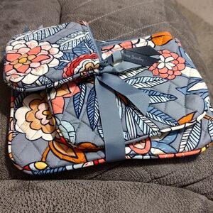 Vera Bradley Blue and Orange Floral Makeup Bag Trio